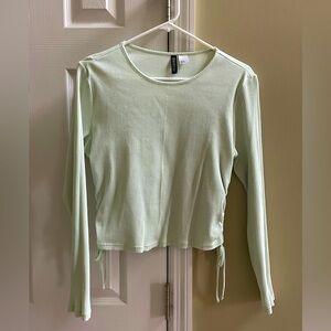 H&M Green Crop Tie Front Blouse